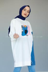 Modalamelif Garnili Fermuar Detaylı Tunik Mavi