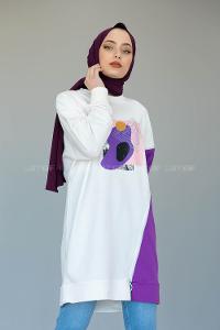 Modalamelif Garnili Fermuar Detaylı Tunik Mor