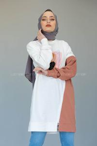 Modalamelif Garnili Fermuar Detaylı Tunik Pudra