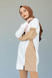 Modalamelif Garnili Fermuar Detaylı Tunik Sütlü Kahve