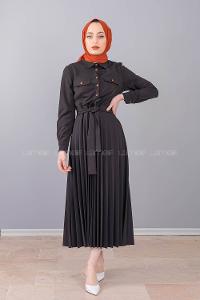 Modalamelif Gömlek Yaka Eteği Piliseli Elbise Siyah