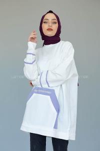 Modalamelif Kanguru Cep Story Yourself Baskılı Tunik Beyaz