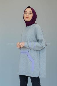 Modalamelif Kanguru Cep Story Yourself Baskılı Tunik Gri