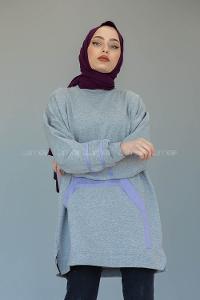 Modalamelif Kanguru Cep Story Yourself Baskılı Tunik Gri