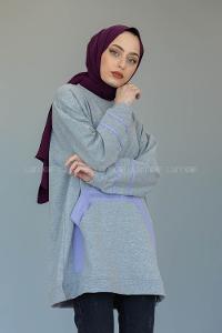 Modalamelif Kanguru Cep Story Yourself Baskılı Tunik Gri