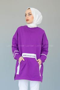 Modalamelif Kanguru Cep Story Yourself Baskılı Tunik Mor