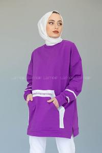 Modalamelif Kanguru Cep Story Yourself Baskılı Tunik Mor