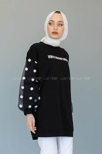 Modalamelif Kol Tül Puanlı Tunik Siyah