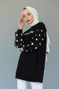 Modalamelif Kol Tül Puanlı Tunik Siyah