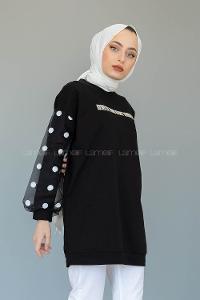 Modalamelif Kol Tül Puanlı Tunik Siyah