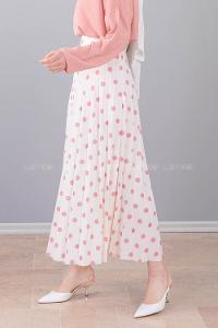 Modalamelif  Puantiye Desenli Etek Beyaz Pudra