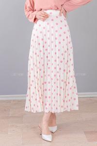 Modalamelif  Puantiye Desenli Etek Beyaz Pudra