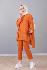 Modalamelif  Yazlık Keten Takım Kahverengi