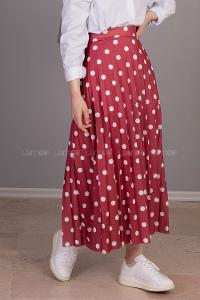 Modalamelif  Puantiye Desenli Etek Bordo