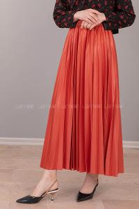 Modalamelif Beli Lastikli Deri Görünümlü Laklı Etek Nar Çiçeği