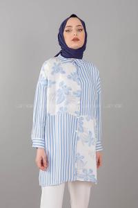 Modalamelif Garnili Çiçek Desen Gömlek Açık Mavi