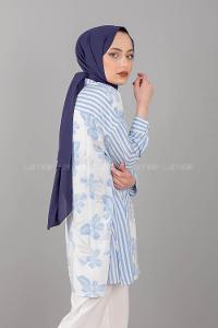 Modalamelif Garnili Çiçek Desen Gömlek Açık Mavi