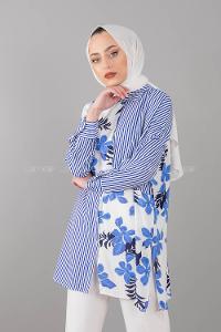Modalamelif Garnili Çiçek Desen Gömlek Mavi