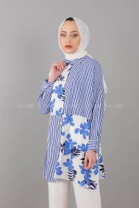 Modalamelif Garnili Çiçek Desen Gömlek Mavi