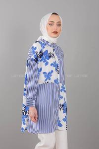 Modalamelif Garnili Çiçek Desen Gömlek Mavi