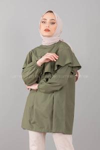 Modalamelif Hakim Yaka Fırfırlı Tunik Haki