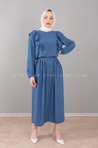 Modalamelif Önü Fırfırlı Ayrobin Takım İndigo