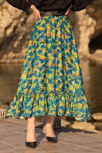 Modalamelif Beli Lastikli Desenli Saten Etek Açık Yeşil