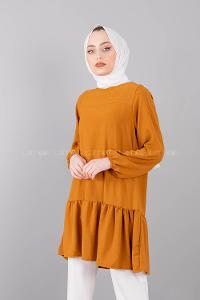 Modalamelif Kol Lastikli Eteği Fırfırlı Tunik Camel