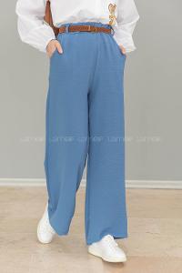 Modalamelif Hasır Kemerli Ayrobin  Pantalon İndigo