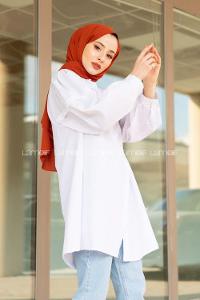 Modalamelif Balon Kol Gipeli Gömlek Tunik Beyaz