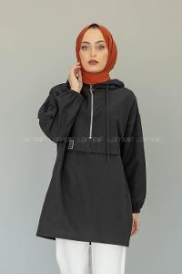 Modalamelif  Arma Baskılı Kapşonlu Tunik Siyah
