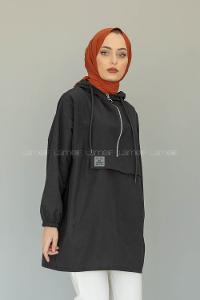 Modalamelif  Arma Baskılı Kapşonlu Tunik Siyah