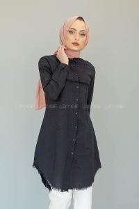 Modalamelif Eteği Saçaklı Gömlek Siyah