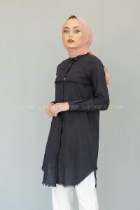 Modalamelif Eteği Saçaklı Gömlek Siyah