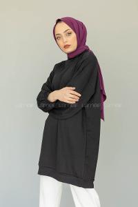 Modalamelif İki İplik Balon Kol Tunik Siyah