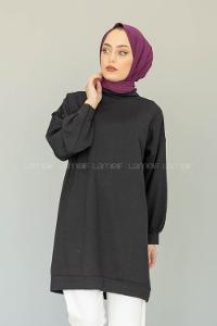 Modalamelif İki İplik Balon Kol Tunik Siyah