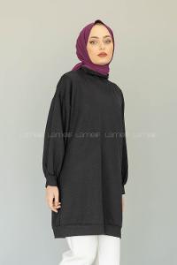 Modalamelif İki İplik Balon Kol Tunik Siyah