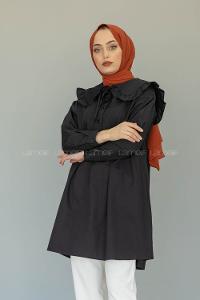 Modalamelif Katlı Yaka Tunik Siyah