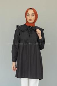 Modalamelif Katlı Yaka Tunik Siyah