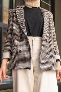 Modalamelif Kazayağı Desen Ceket  Gri