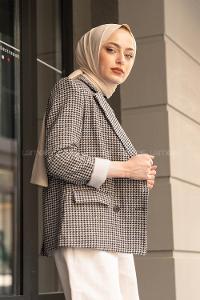 Modalamelif Kazayağı Desen Ceket  Gri