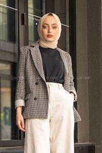 Modalamelif Kazayağı Desen Ceket  Gri