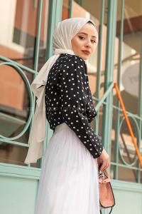 Modalamelif Puantiyeli Gömlek Siyah