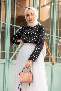 Modalamelif Puantiyeli Gömlek Siyah