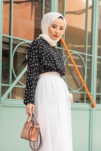 Modalamelif Puantiyeli Gömlek Siyah