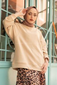 Modalamelif Balon Kol Sweatshirt Bej