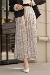 Modalamelif Beli Lastikli Desenli Etek Ekru