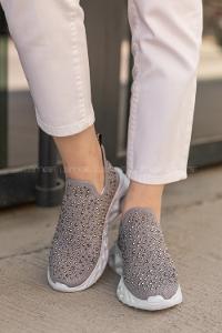 Modalamelif Taşlı Gri Spor Ayakkabı