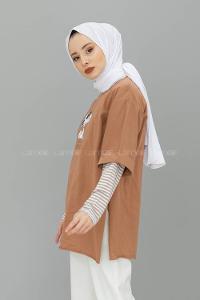 Modalamelif Feeling Cool Baskılı T-shirt Sütlü Kahve