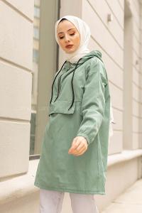 Modalamelif  Arma Baskılı Kapşonlu Tunik Çağla Yeşili